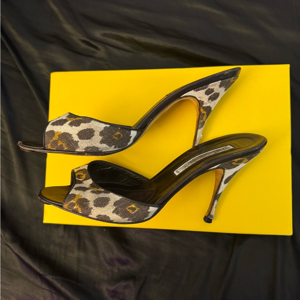 Brian Atwood Animal Print Open-Toe Heels